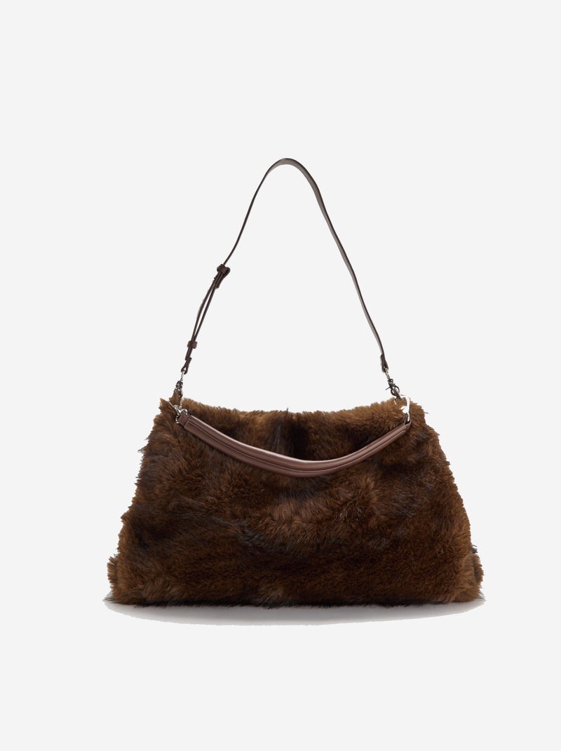 Grand sac à main imitation fourrure Marron - Kiabi
