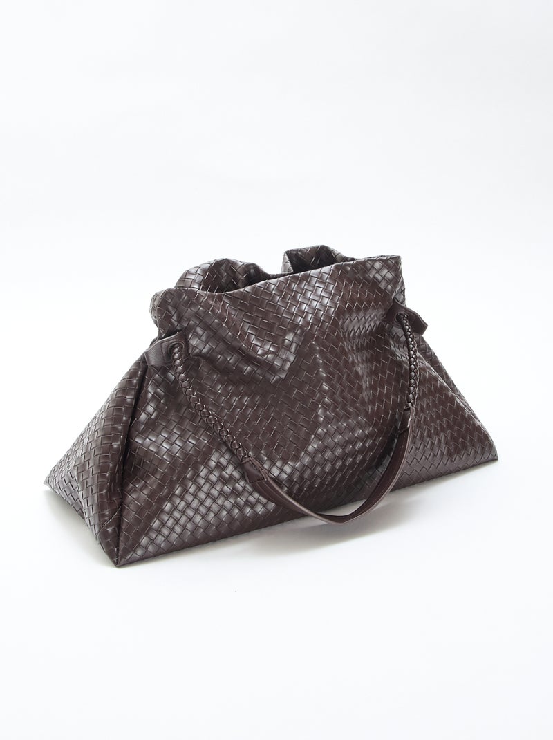 Grand sac en simili effet tressé Marron - Kiabi