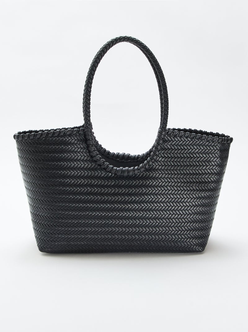 Grand sac tressé de forme rectangulaire Noir - Kiabi