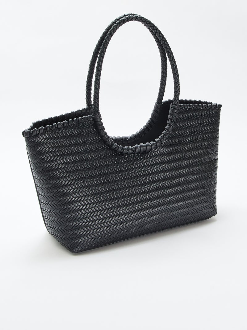 Grand sac tressé de forme rectangulaire Noir - Kiabi