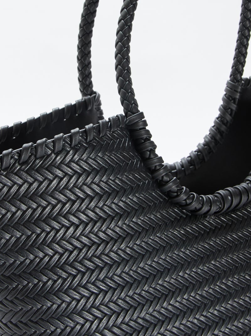 Grand sac tressé de forme rectangulaire Noir - Kiabi