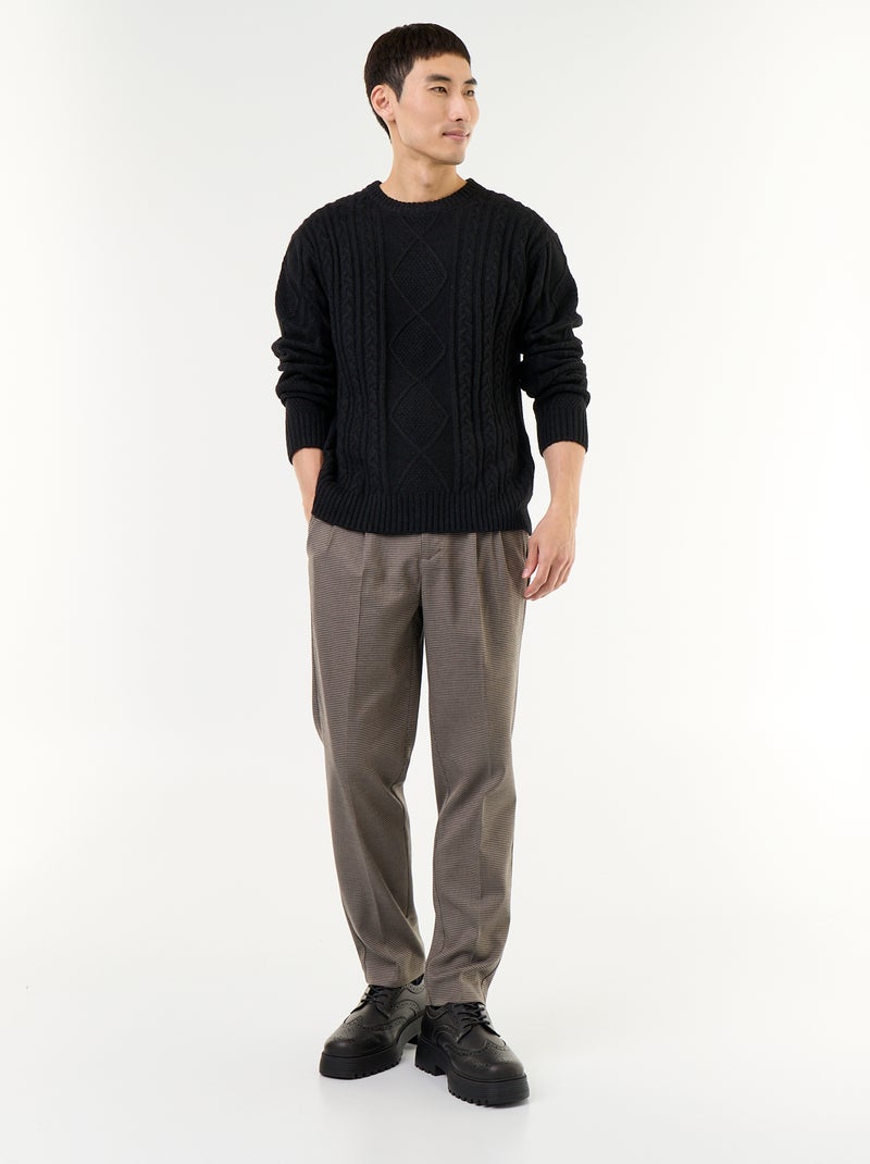 Grobstrick-Pullover mit Zopfmuster Schwarz - Kiabi