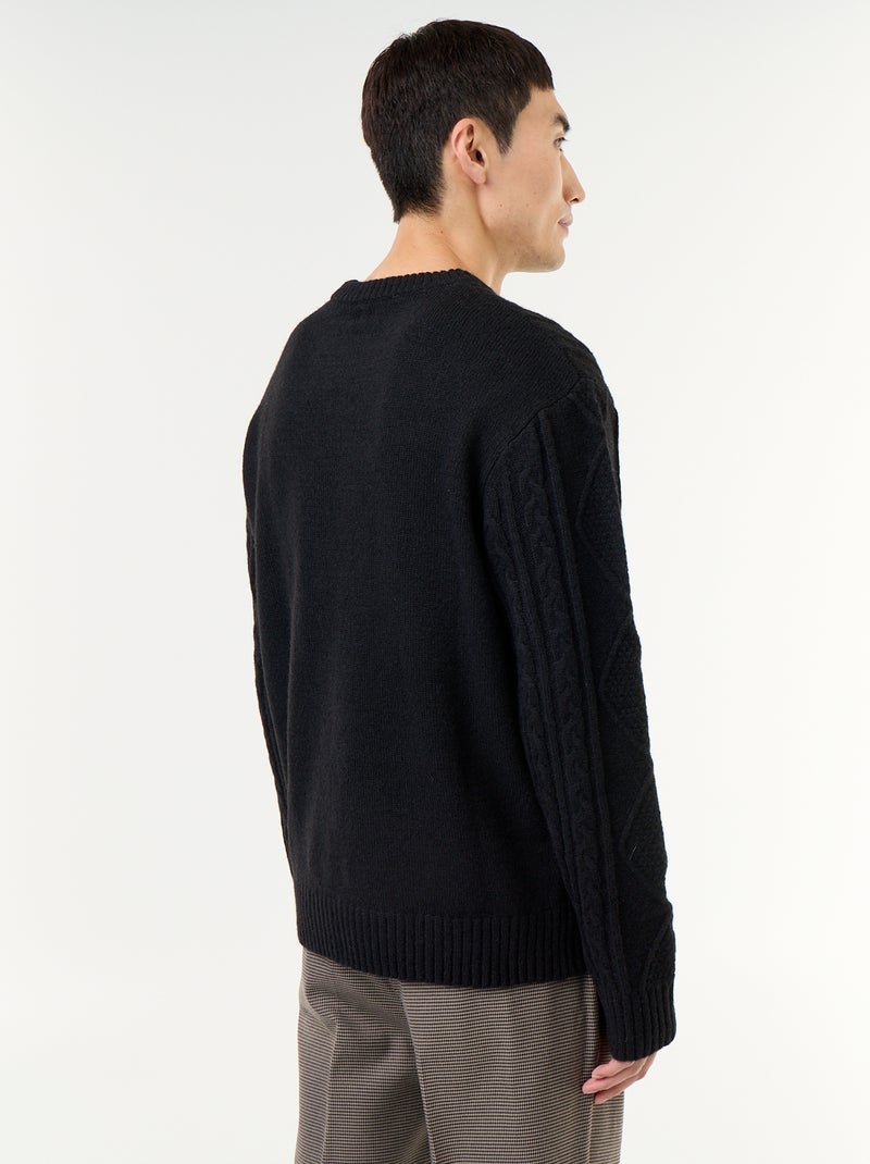 Grobstrick-Pullover mit Zopfmuster Schwarz - Kiabi