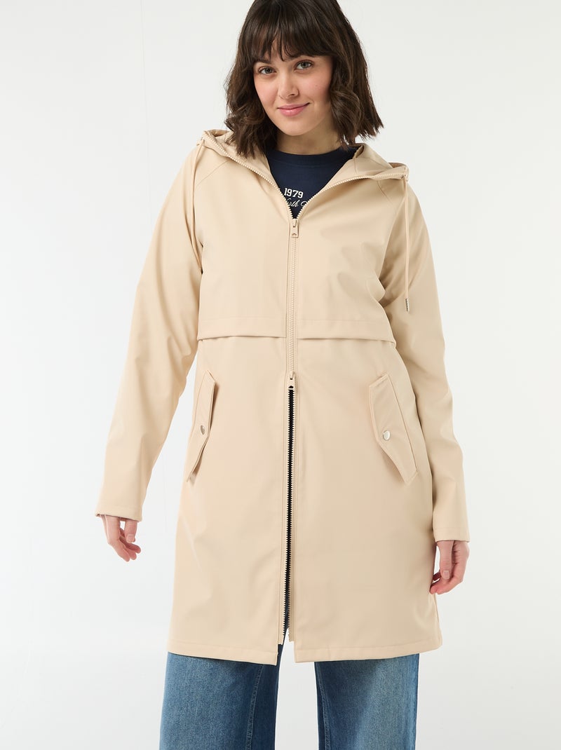 Gummierte Kapuzenparka Beige - Kiabi