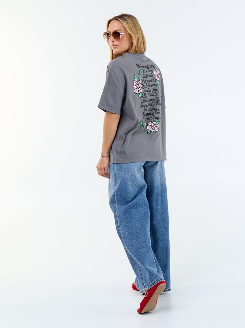 'Guns N' Roses' Short-Sleeved T-Shirt with Front and Back Print Grey - Kiabi
