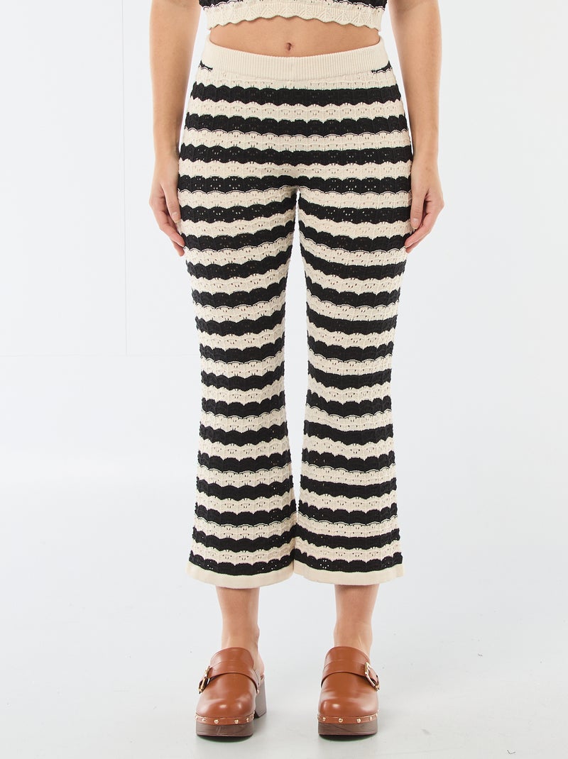 Häkelhose mit ausgestelltem Bein Beige/Schwarz - Kiabi