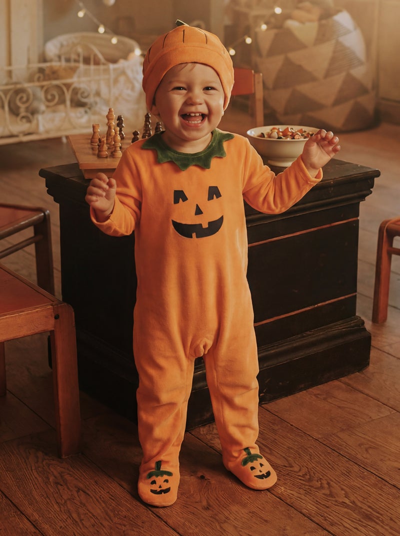 Halloween Velvet 2-Piece Sleepsuit Set with Hat Orange - Kiabi