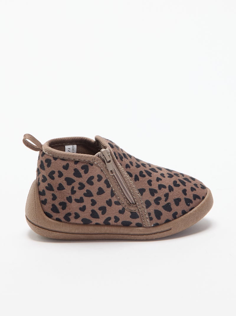 Hausschuh-Stiefeletten mit Leopardenmuster Marron - Kiabi