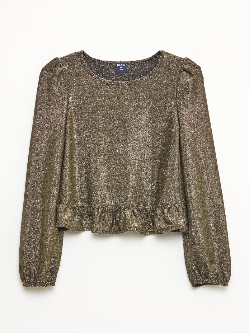 Haut brillant en maille bisous volantée Jaune - Kiabi