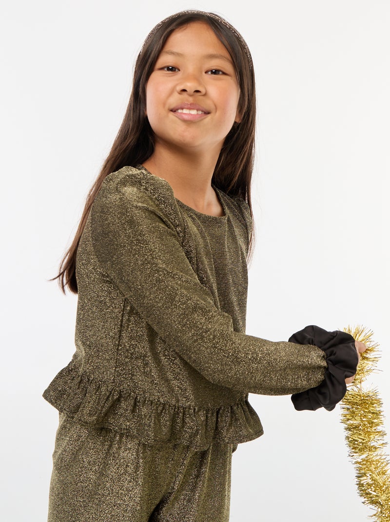 Haut brillant en maille bisous volantée Jaune - Kiabi