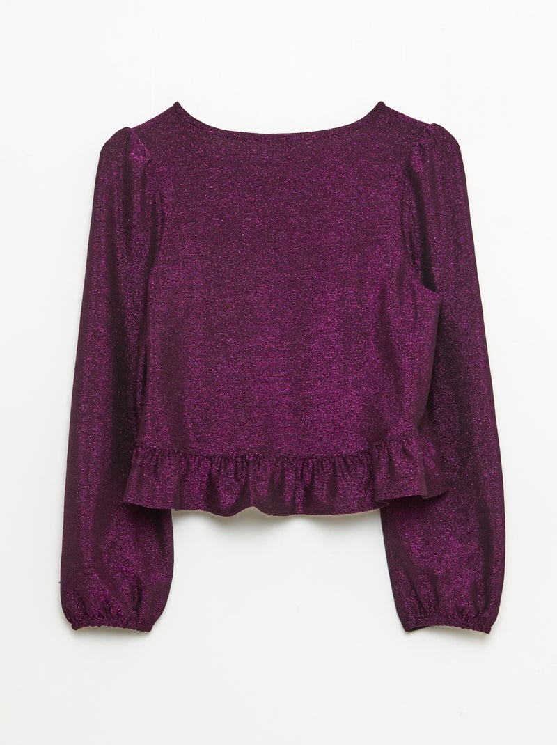 Haut brillant en maille bisous volantée Violet - Kiabi