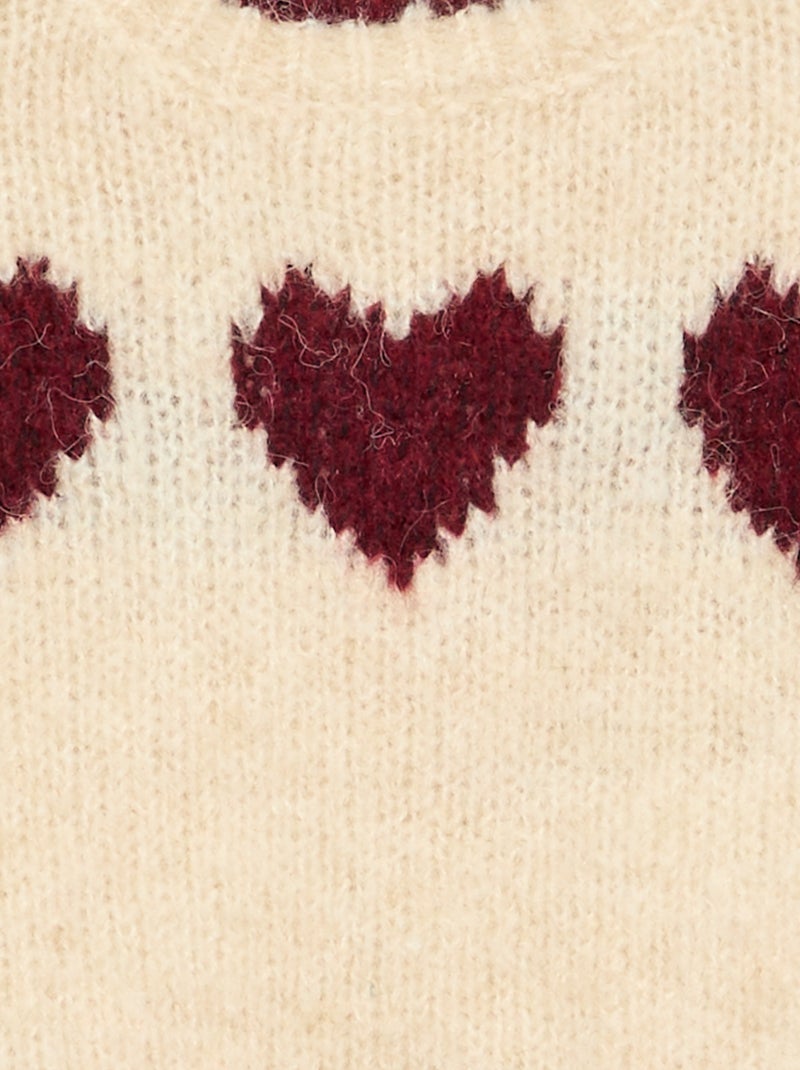 Heart-Print Fine-Gauge Knit Sweater - Beige - page.productDetails.seo ...