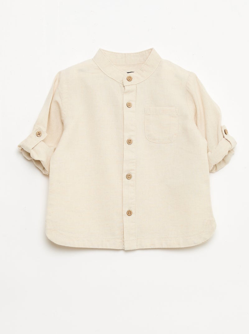 Hemd mit Stehkragen und aufkrempelbaren Ärmeln Beige - Kiabi