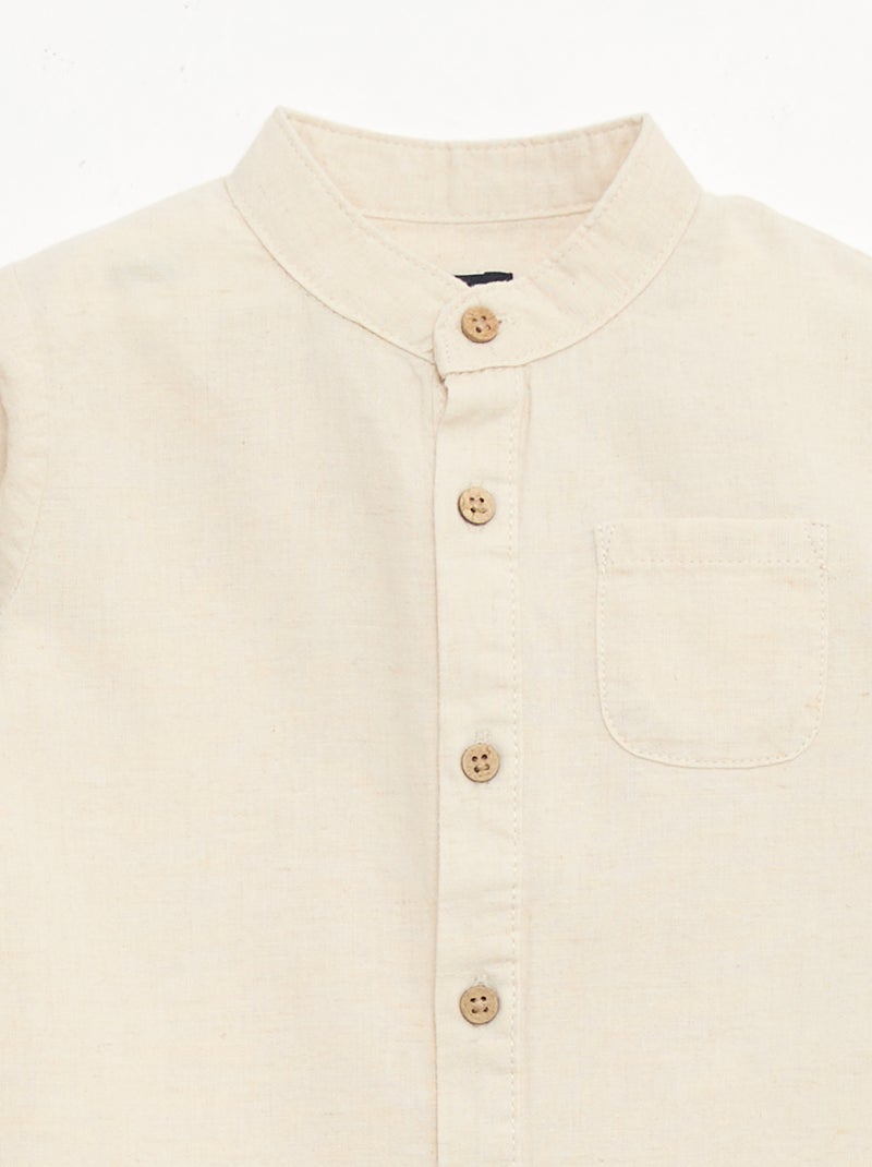 Hemd mit Stehkragen und aufkrempelbaren Ärmeln Beige - Kiabi