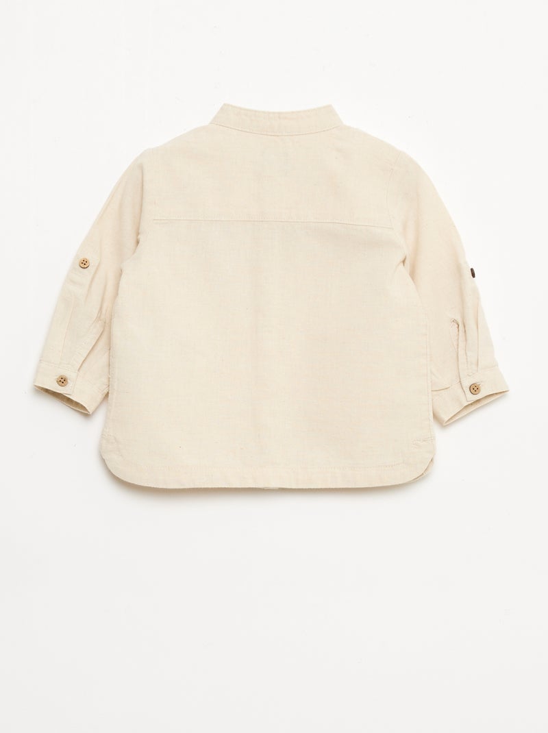 Hemd mit Stehkragen und aufkrempelbaren Ärmeln Beige - Kiabi