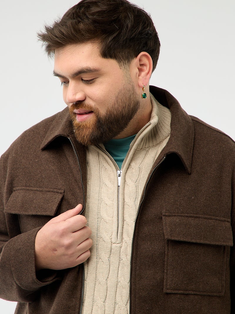 Hemdjacke mit Reissverschluss und Pattentaschen Braun - Kiabi
