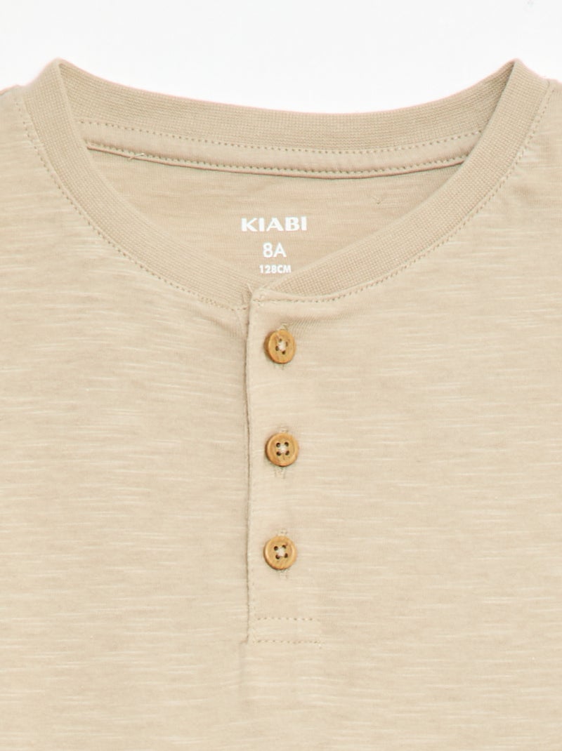 Henley Collar T-shirt Beige - Kiabi