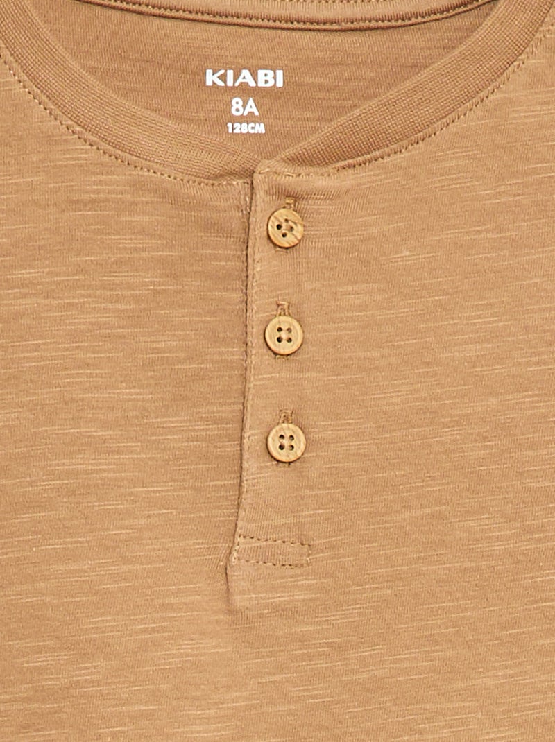 Henley Collar T-shirt Beige - Kiabi