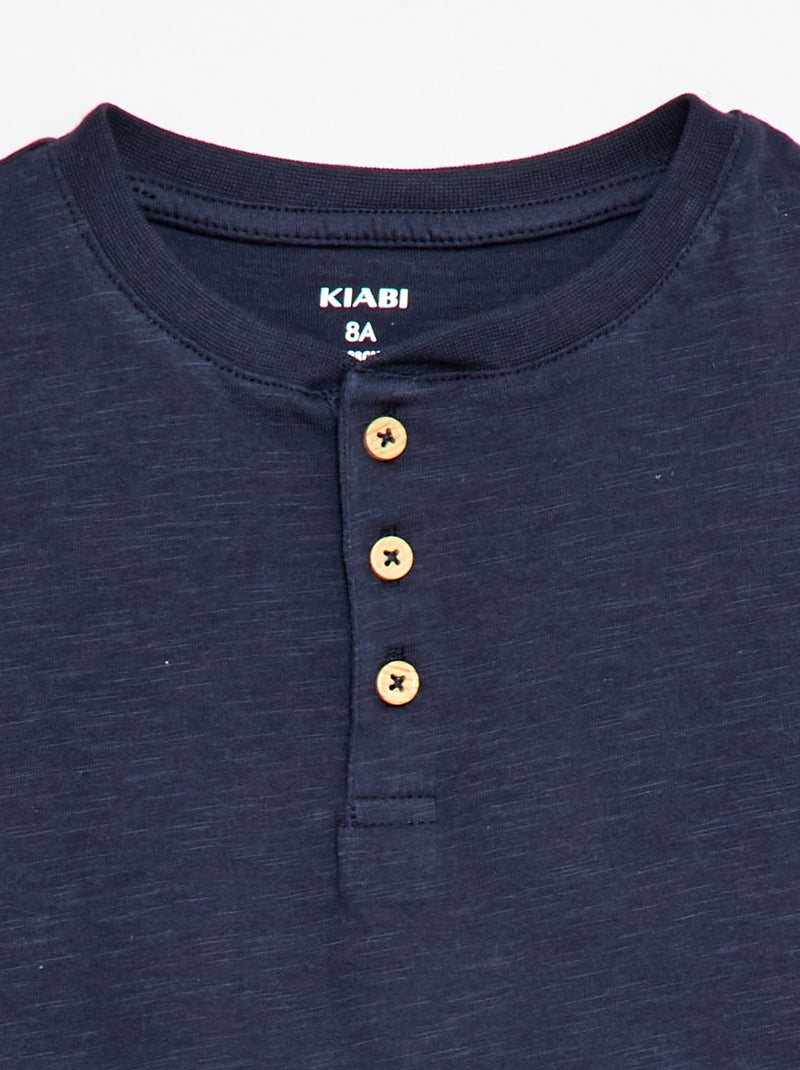 Henley Collar T-shirt Blue - Kiabi