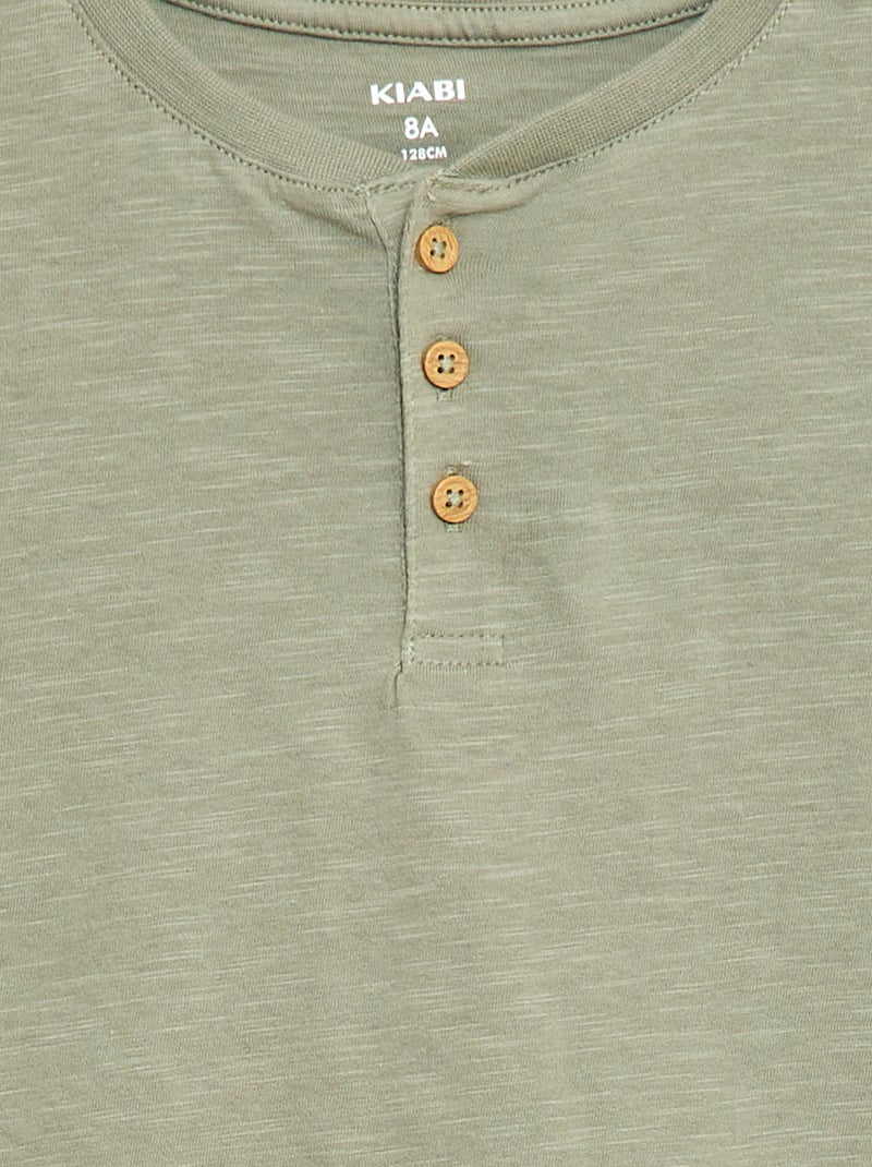 Henley Collar T-shirt Green - Kiabi