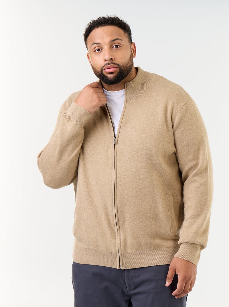 High-Neck Zip-Up Cardigan Beige - Kiabi