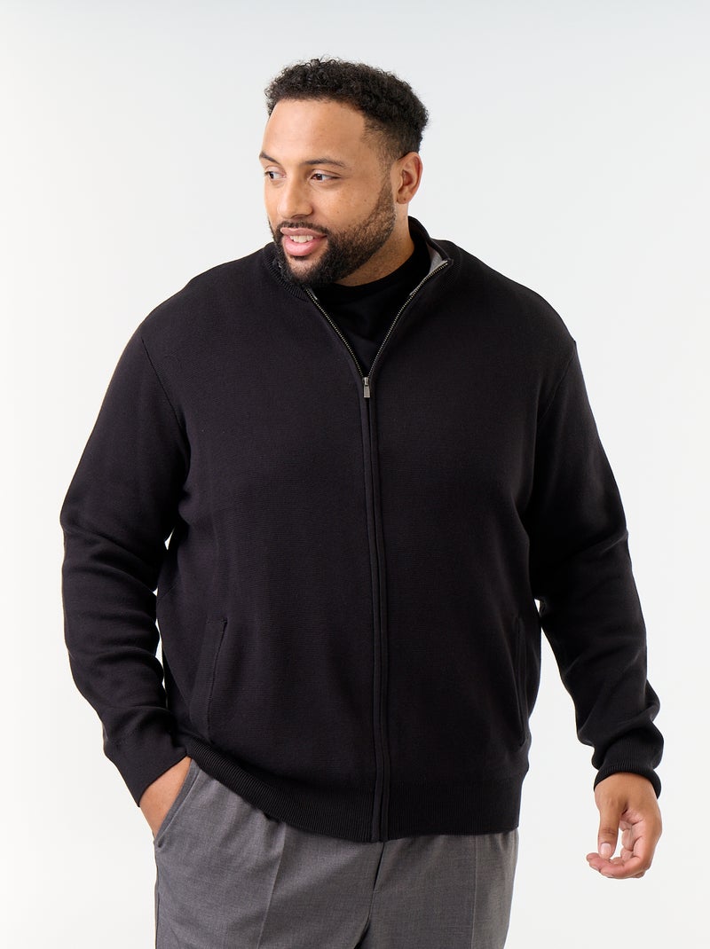 High-Neck Zip-Up Cardigan Black - Kiabi