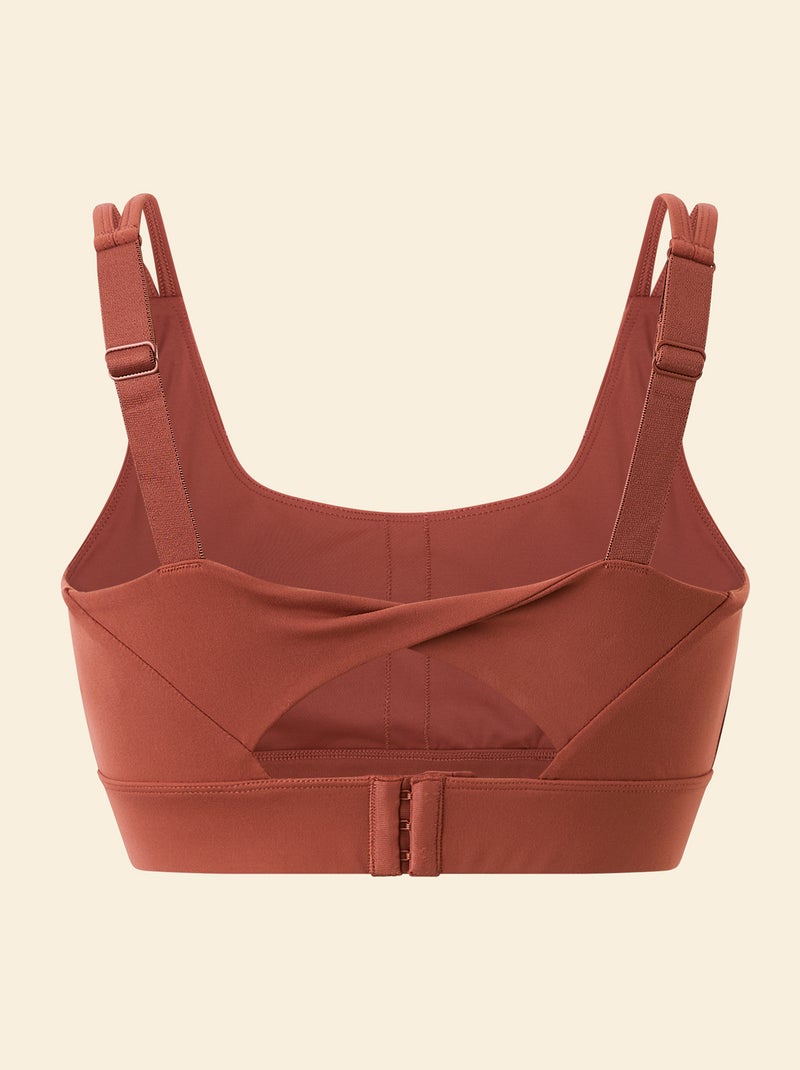High-Support Twist-Back Sports Bra Brown - Kiabi