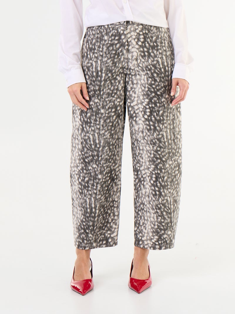 High-Waist Denimhose im Ballon-Schnitt mit Muster Gris - Kiabi