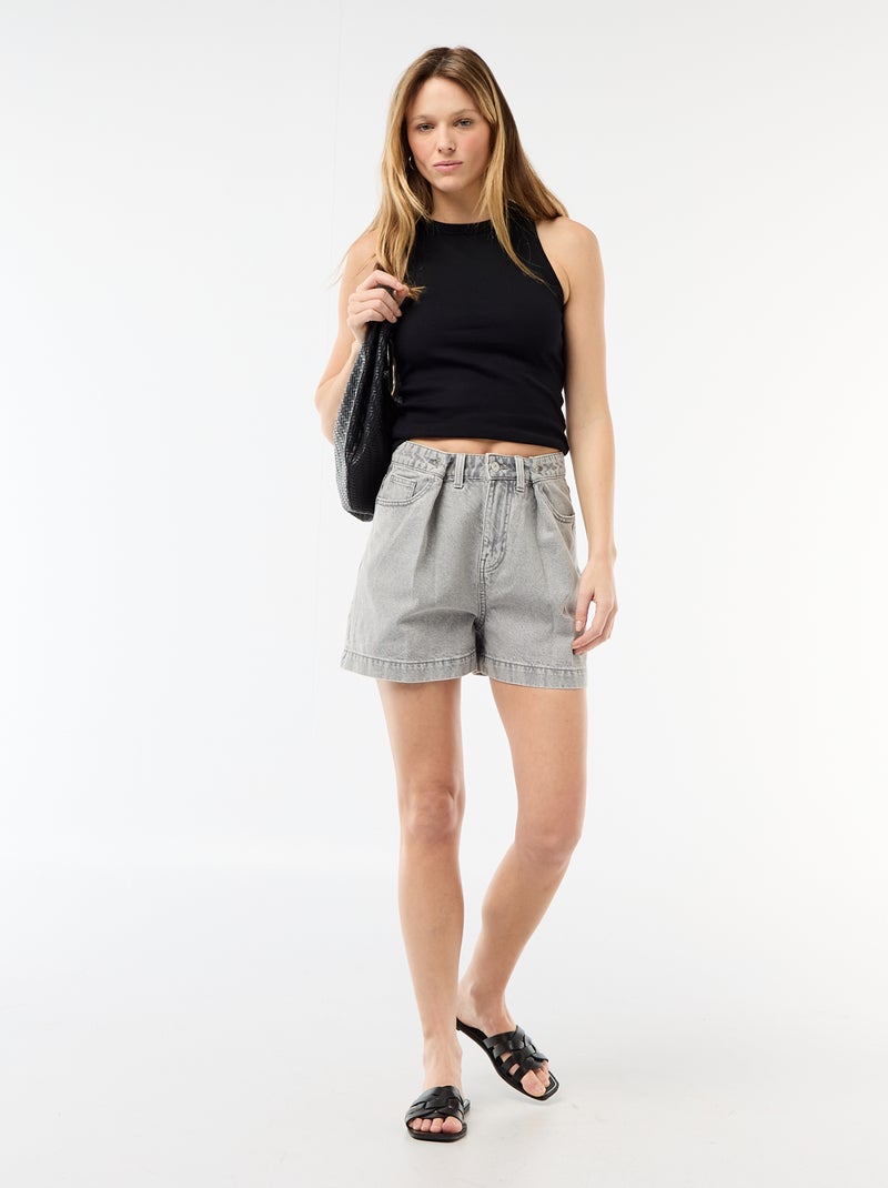 High Waist Jeans-Bermuda Grau - Kiabi