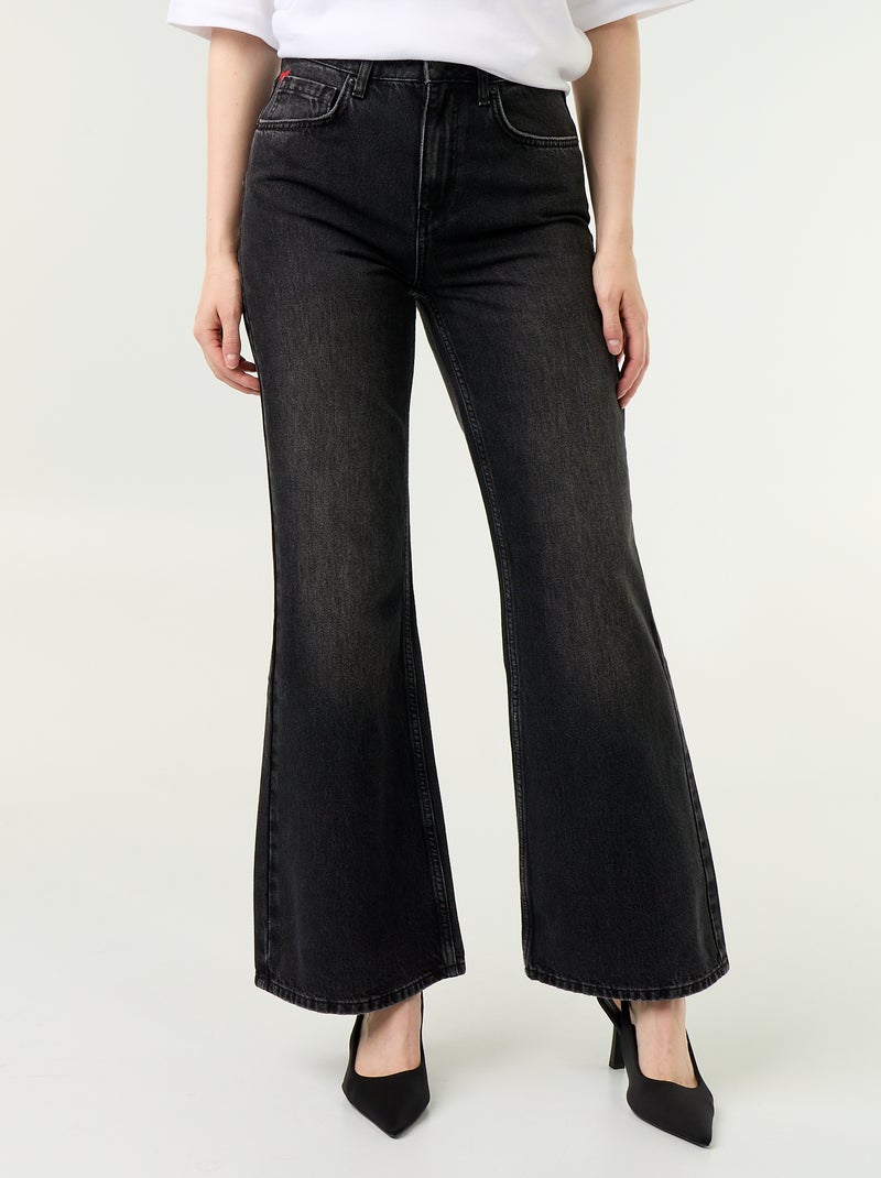 High-Waist Jeans im Flare-Schnitt mit Herzstickereien Noir - Kiabi
