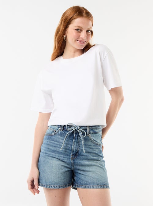 High-Waist Jeans-Short mit Bindegürtel - Kiabi