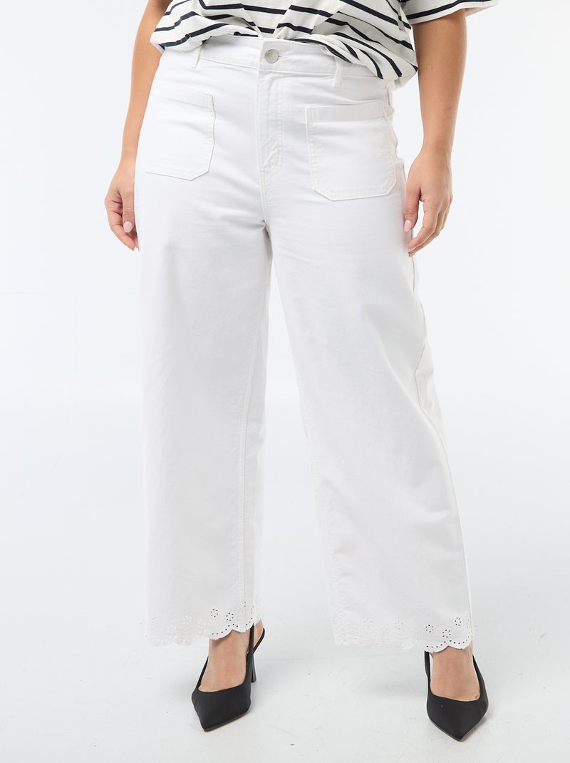 High-Waist Wide-Leg Jeans mit aufgesetzten Taschen vorne und hinten Weiß - Kiabi