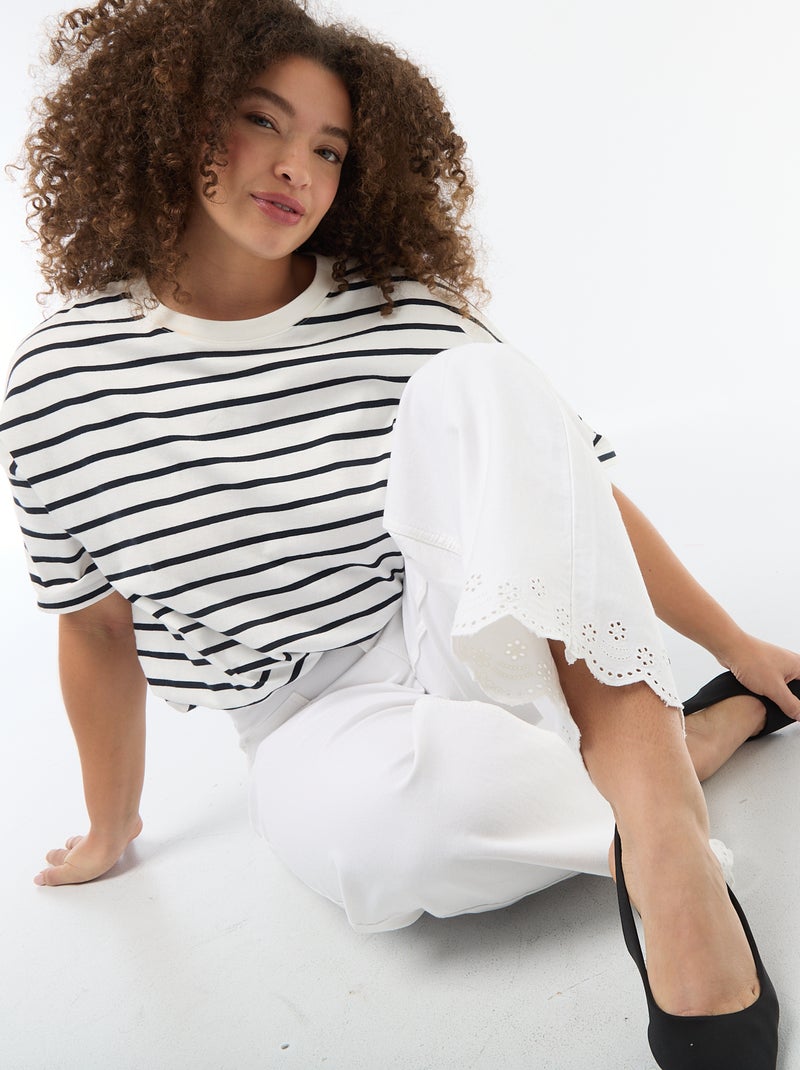 High-Waist Wide-Leg Jeans mit aufgesetzten Taschen vorne und hinten Weiß - Kiabi