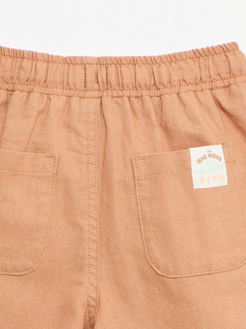 High-waisted cotton and linen pants Brown - Kiabi