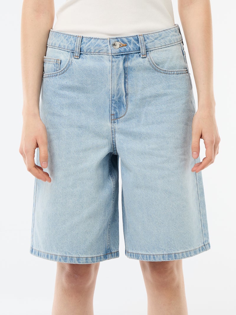 High-Waisted Denim Bermuda Shorts Blue - Kiabi