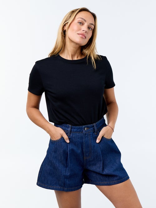 High-waisted denim Bermuda shorts - Kiabi