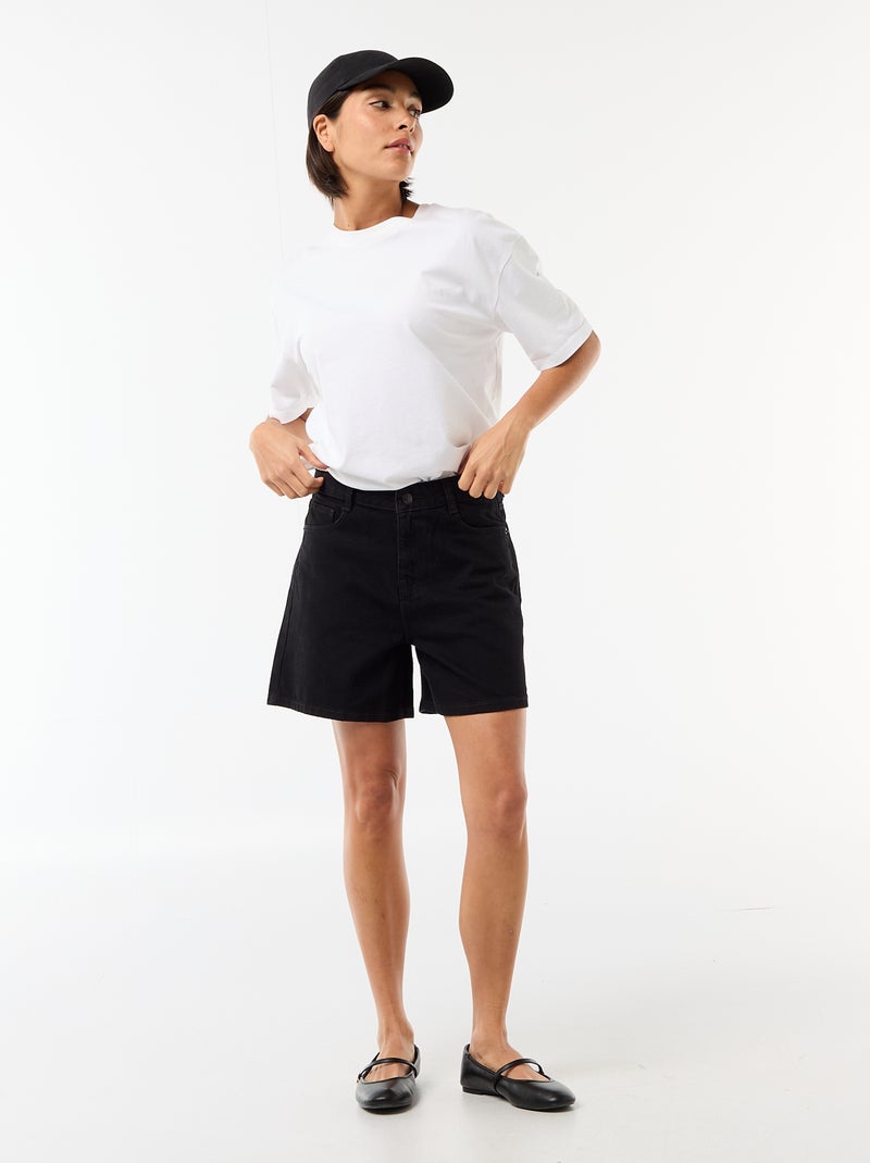 High-Waisted Denim Shorts Black - Kiabi