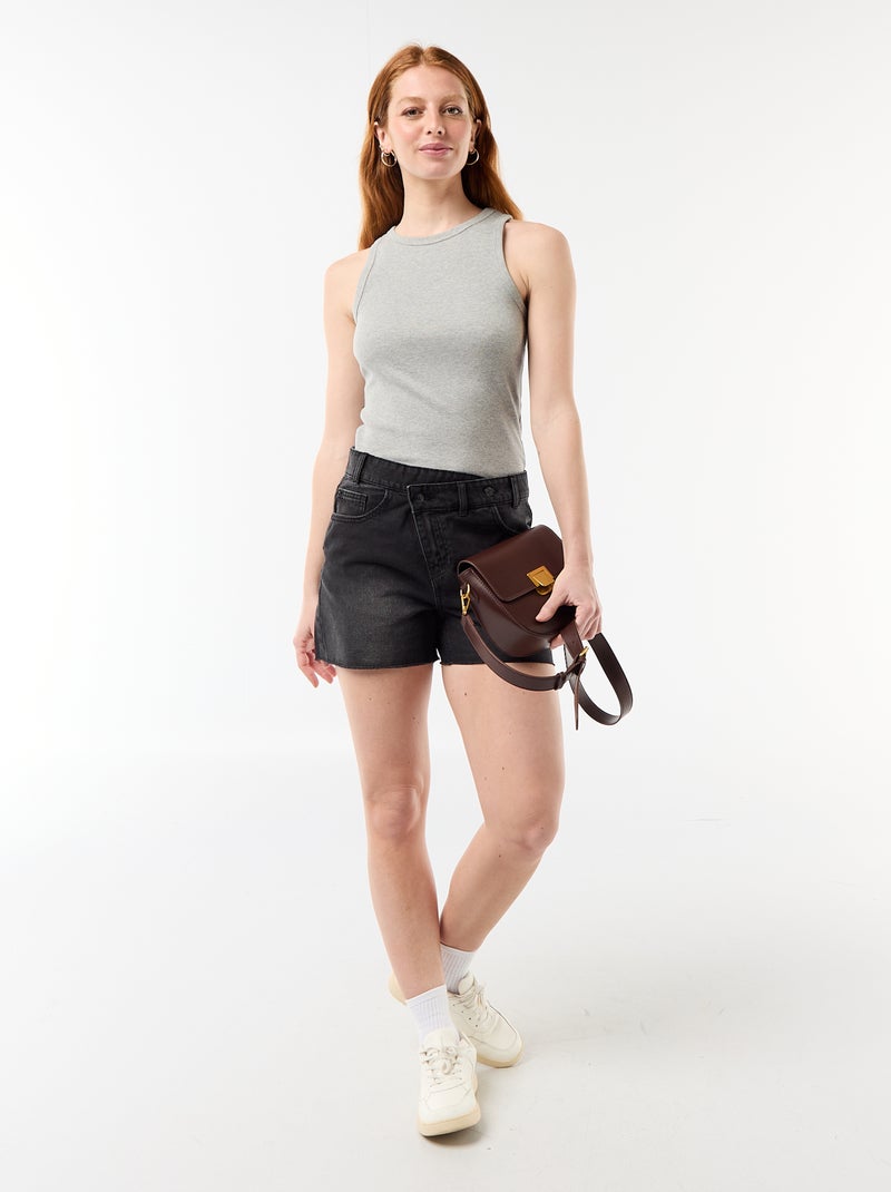 High-Waisted Denim Shorts Black - Kiabi