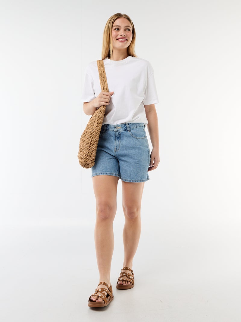 High-Waisted Denim Shorts Blue - Kiabi