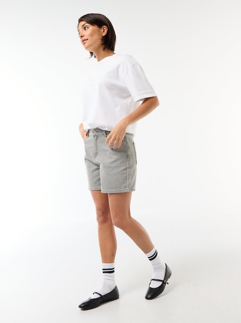 High-Waisted Denim Shorts Grey - Kiabi