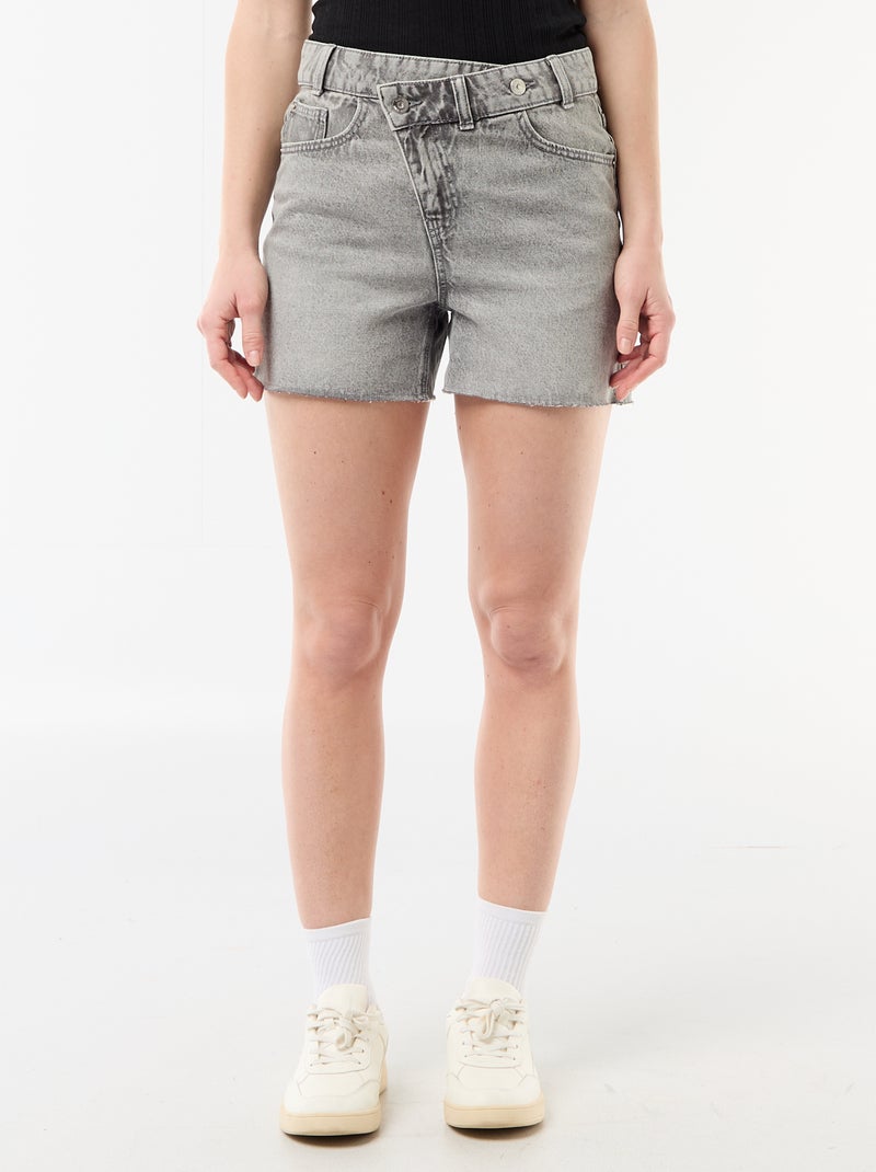 High-Waisted Denim Shorts Grey - Kiabi