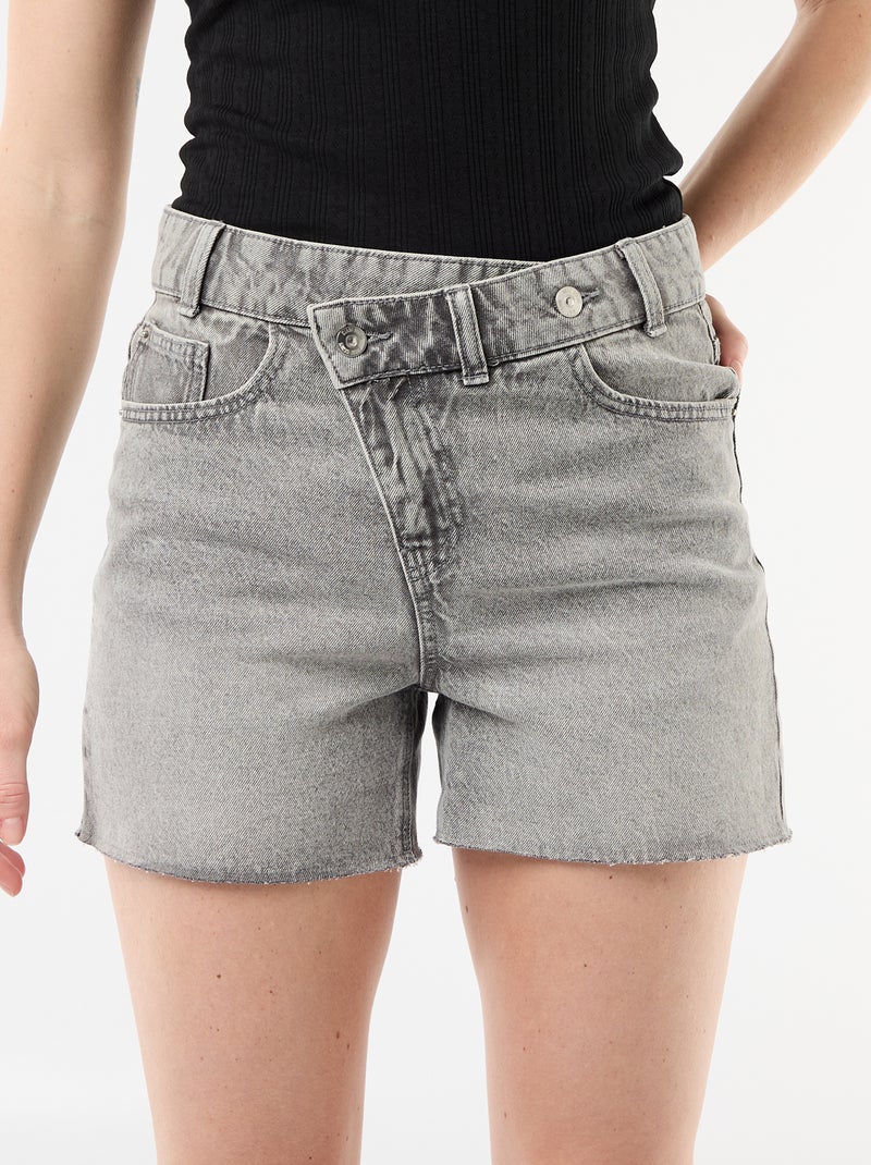 High-Waisted Denim Shorts Grey - Kiabi