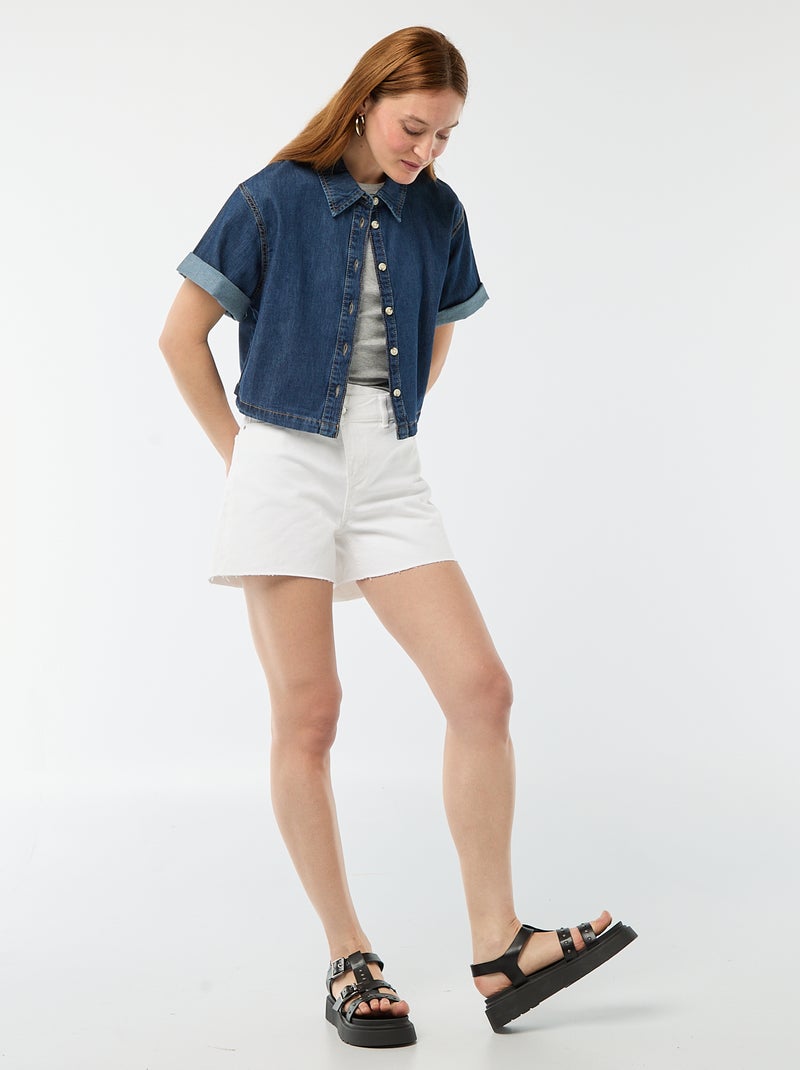 High-Waisted Denim Shorts White - Kiabi