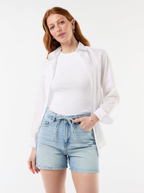 High-waisted denim shorts with tie belt - Kiabi
