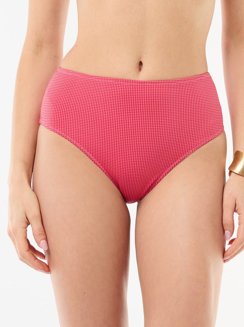 High-Waisted Gingham Print Swim Briefs Red - Kiabi