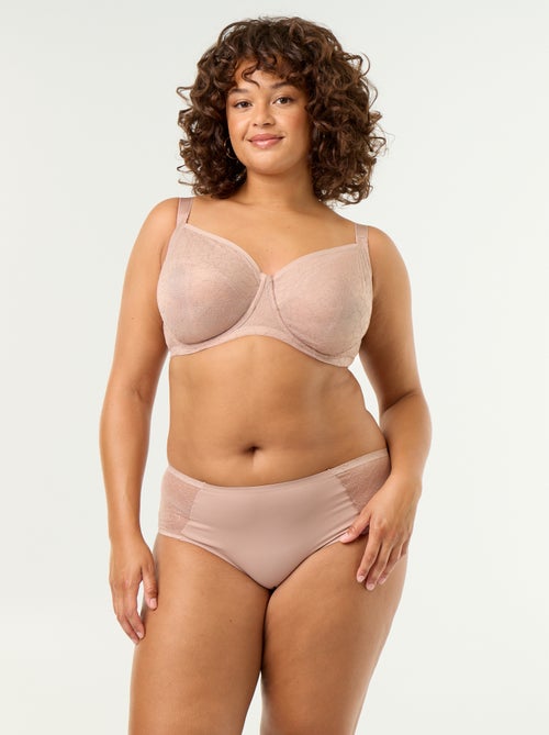 High-waisted microfiber briefs with lace - Kiabi