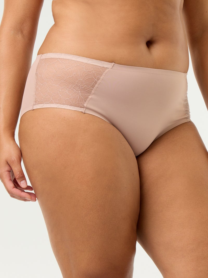 High-waisted microfiber briefs with lace Beige - Kiabi
