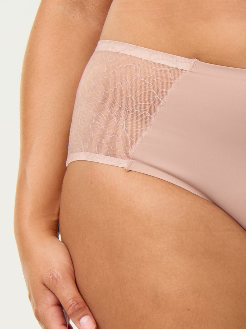 High-waisted microfiber briefs with lace Beige - Kiabi