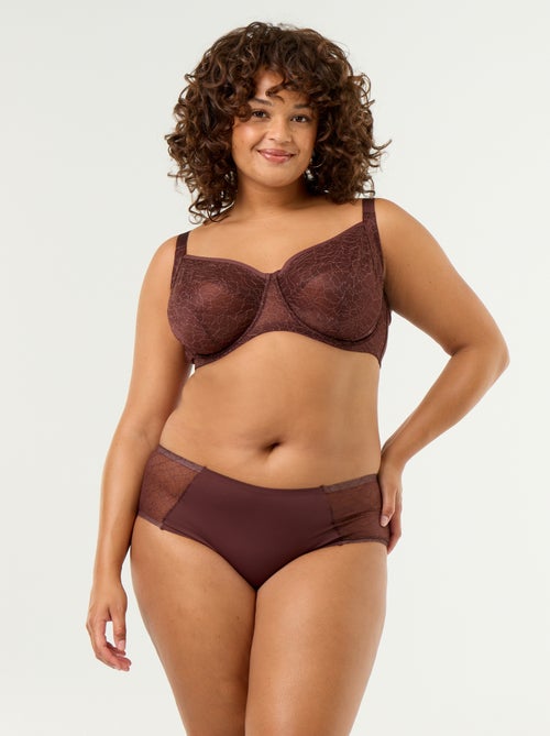 High-waisted microfiber briefs with lace - Kiabi