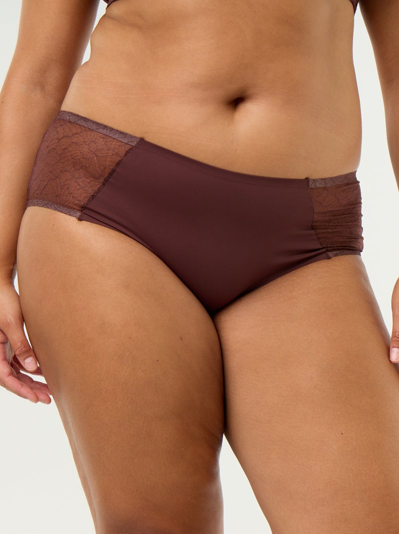 High-waisted microfiber briefs with lace Brown - Kiabi